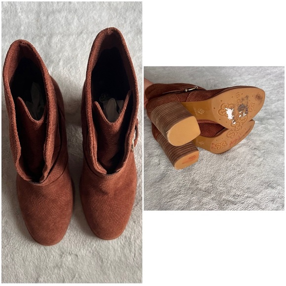 Isola Lavoy Suede Moto Buckle Stacked Heel Ankle Boot Bootie Cocoa Brown Sz 6 - Picture 3 of 14